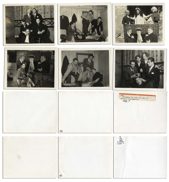 Lot of 10 Photos From the 1930s -- Mostly 5 x 4 Candid & Publicity Shots Including Moe, Larry & Curly in Drag, Stopping Traffic & Goofing Around -- Very Good Condition